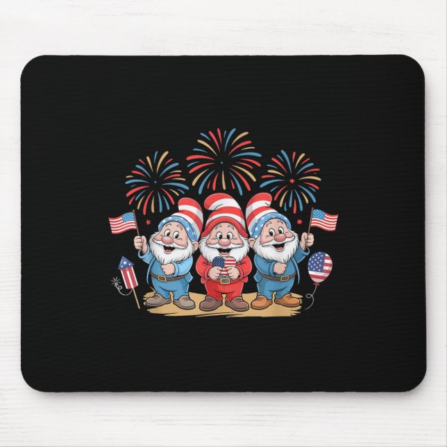 4th Of July Three Gnomes Celebrating Usa Independe Mouse Pad (Front)