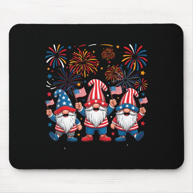 4th Of July Three Gnomes Celebrating USA Mouse Pad (Front)