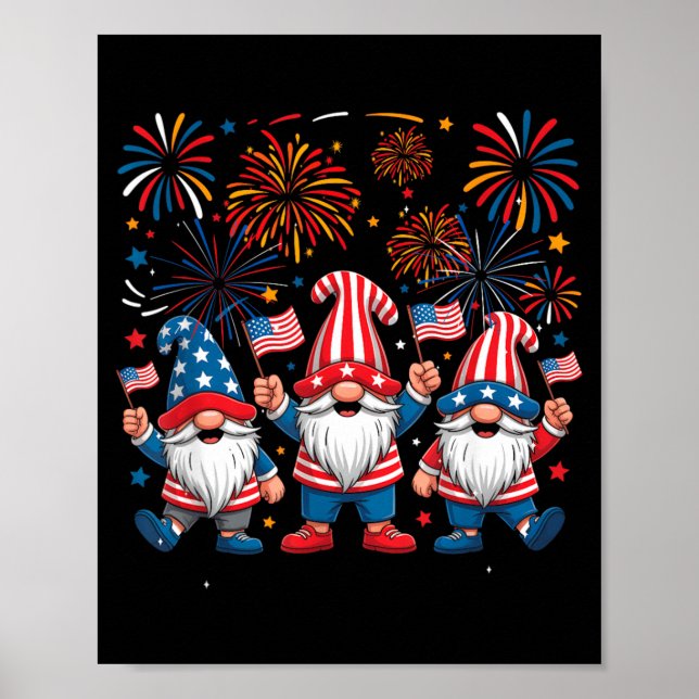 4th Of July Three Gnomes Celebrating USA Poster (Front)