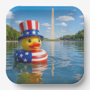 4th of July Toy Duck in the Reflecting Pool Paper Plate