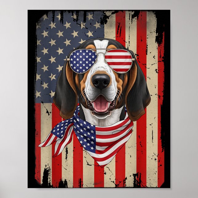 4th Of July Treeing Walker Coonhound Dog Aamerican Poster (Front)