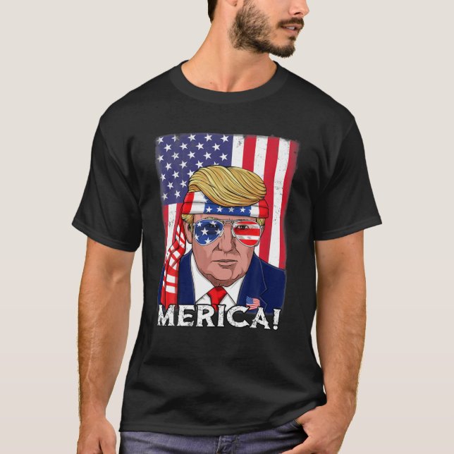 4Th Of July Trump Merica USA Flag Patriotic T-Shirt (Front)