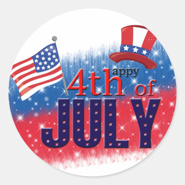 4th of July typography Classic Round Sticker (Front)