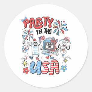 4th Of July Ultrasound Tech Girly Sonographer Tech Classic Round Sticker