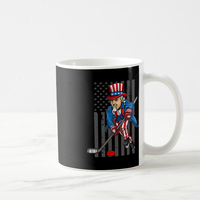 4th of July Uncle Sam Ice Hockey Boys American Fla Coffee Mug (Right)