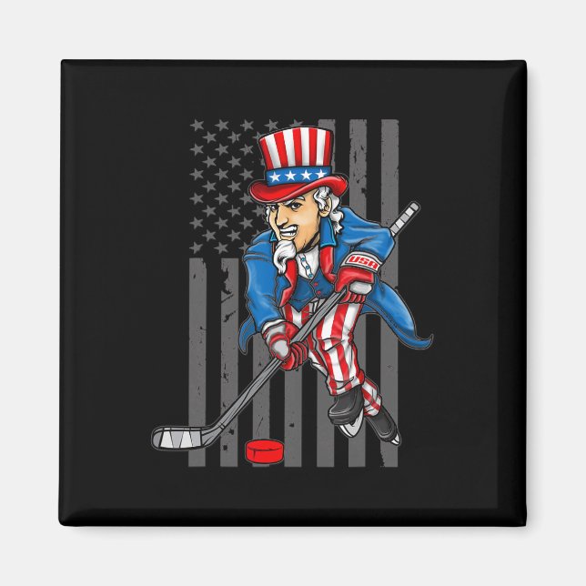 4th of July Uncle Sam Ice Hockey Boys American Fla Magnet (Front)