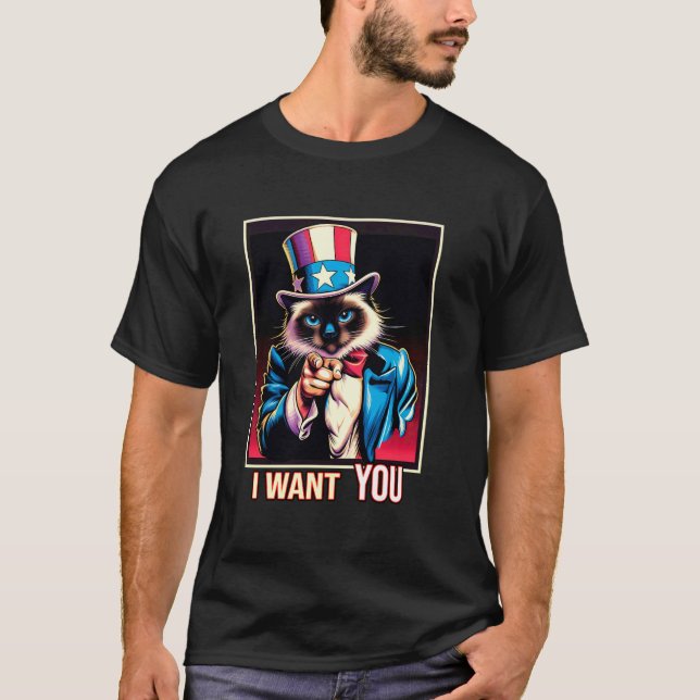 4th Of July Uncle Sam Siamese Cat T-Shirt (Front)