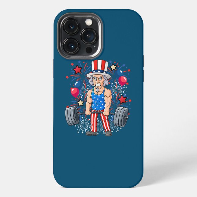 4th Of July Uncle Sam Weightlifting Funny iPhone Case (Back)