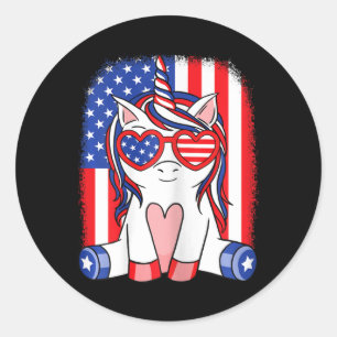 4th Of July Unicorn American Flag Patriotic Women Classic Round Sticker