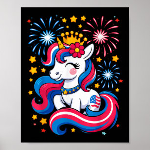 4th Of July Unicorn Girls Kids Toddler Cute Americ Poster