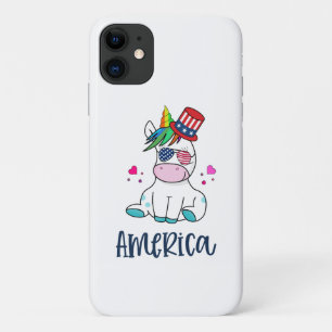 4th of July Unicorn with USA Flag Sun Glasses iPhone 11 Case