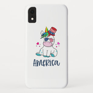 4th of July Unicorn with USA Flag Sun Glasses iPhone XR Case