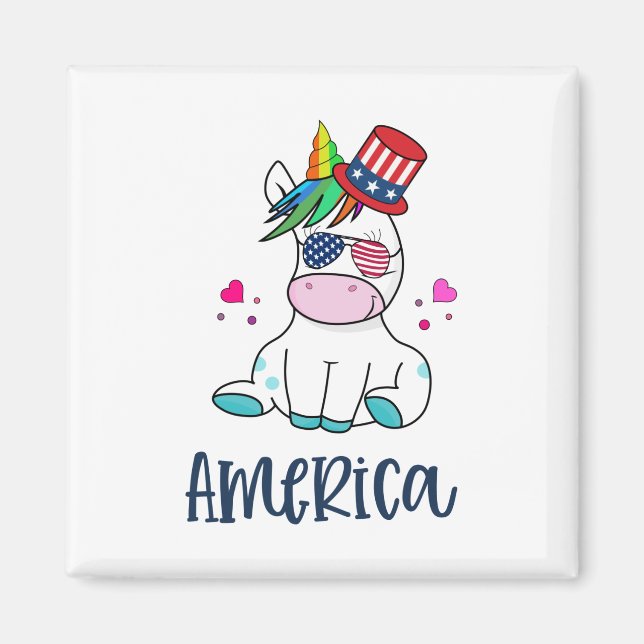 4th of July Unicorn with USA Flag Sun Glasses Magnet (Front)