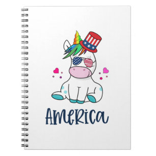 4th of July Unicorn with USA Flag Sun Glasses Notebook