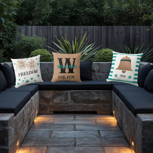 4th of July Unique Rustic Copper & Turquoise Cushion