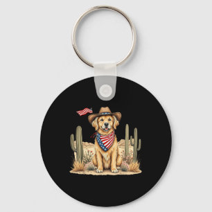 4th Of July Us American Cowboy Dog Patriotic Weste Key Ring