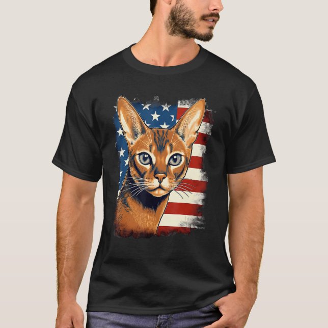 4th Of July US Flag Abyssinian Cat 1 T-Shirt (Front)