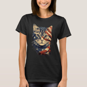 4th Of July US Flag American Shorthair Cat T-Shirt