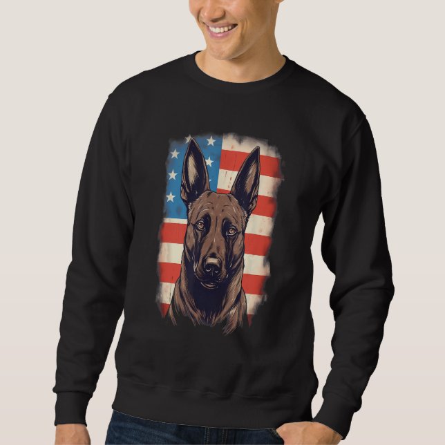 4th Of July US Flag Belgian Malinois Dog Sweatshirt (Front)