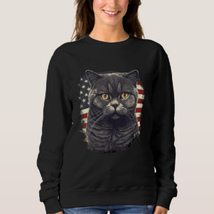 4th Of July US Flag British Shorthair Cat 2 Sweatshirt