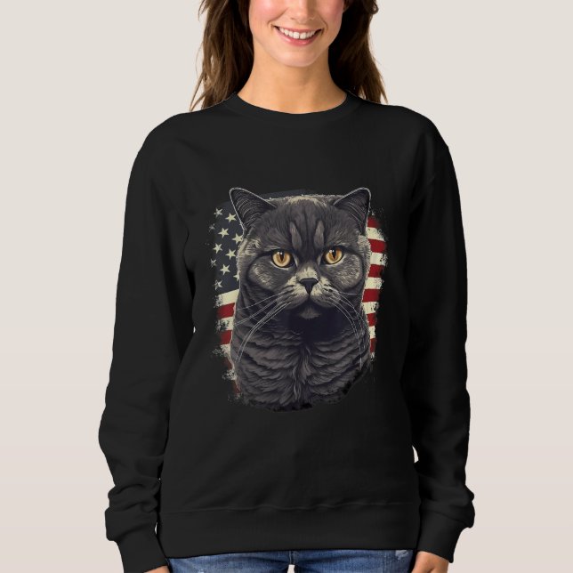 4th Of July US Flag British Shorthair Cat 2 Sweatshirt (Front)