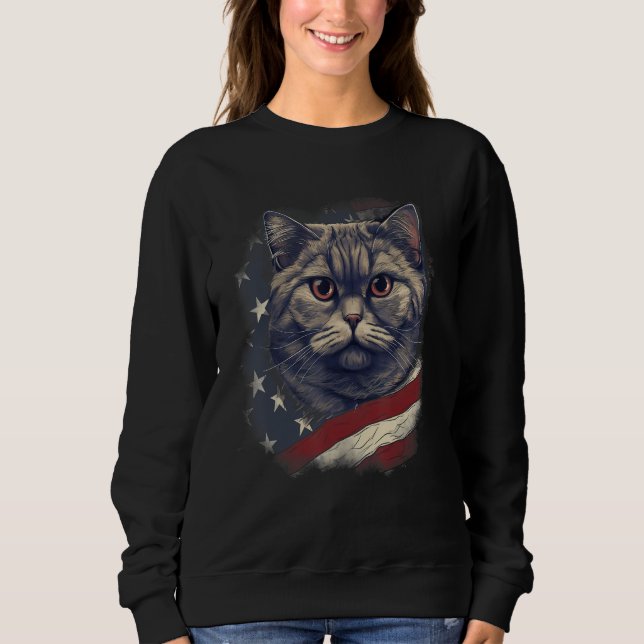 4th Of July US Flag British Shorthair Cat Sweatshirt (Front)