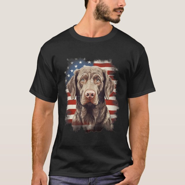 4th Of July US Flag Chesapeake Bay Retriever Dog 1 T-Shirt (Front)