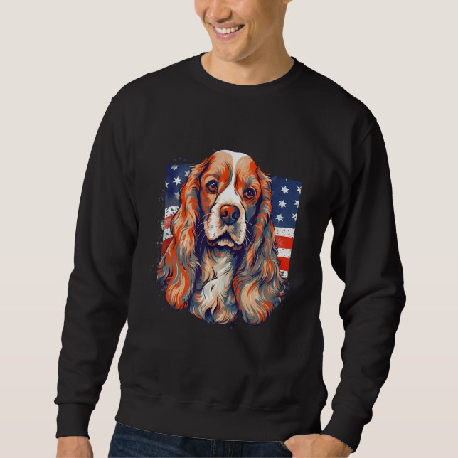 4th Of July US Flag Cocker Spaniel Dog Sweatshirt (Front)