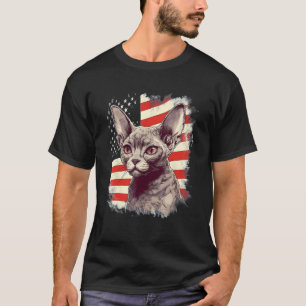 4th Of July US Flag Devon Rex Cat T-Shirt