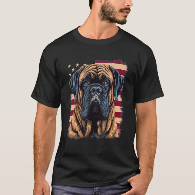 4th Of July US Flag English Mastiff Dog T-Shirt (Front)