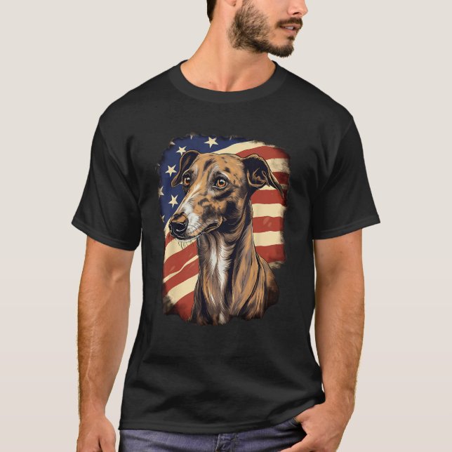4th Of July US Flag Greyhound Dog 2 T-Shirt (Front)