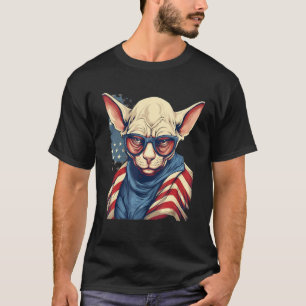 4th Of July US Flag Hairless Sphinx Cat 1 T-Shirt