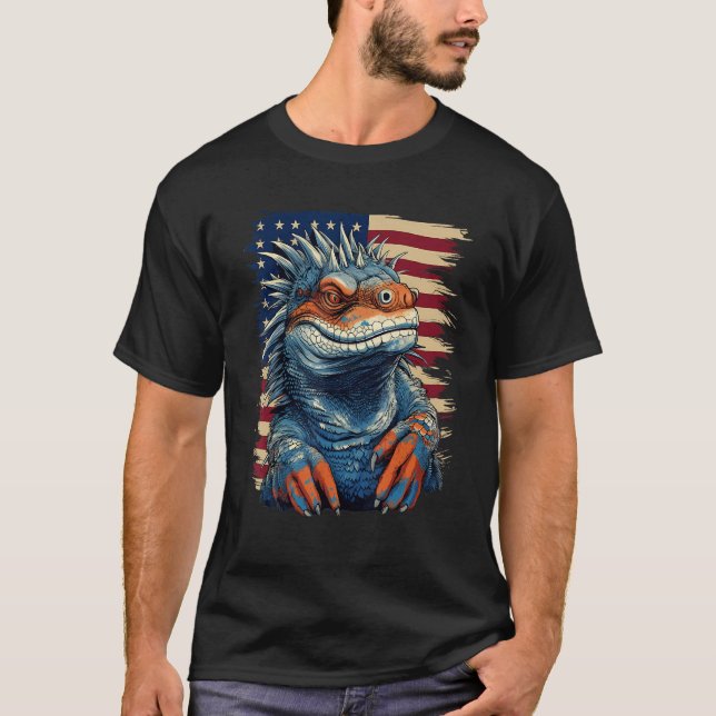 4th Of July US Flag Iguana 1 T-Shirt (Front)