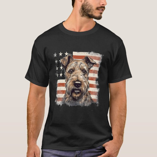 4th Of July US Flag Irish Terrier Dog T-Shirt (Front)