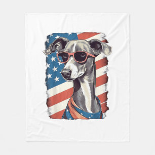 4th Of July US Flag Italian Greyhound Dog Fleece Blanket