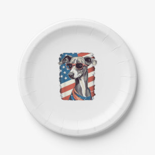 4th Of July US Flag Italian Greyhound Dog  Paper Plate