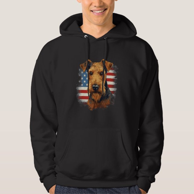 4th Of July US Flag Lakeland Terrier Dog Hoodie (Front)