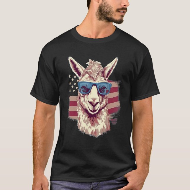 4th Of July US Flag Llama T-Shirt (Front)