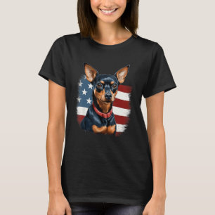 4th Of July US Flag Miniature Pinscher Dog 2 T-Shirt