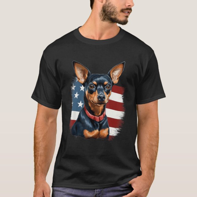 4th Of July US Flag Miniature Pinscher Dog 2 T-Shirt (Front)