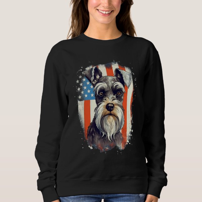 4th Of July US Flag Miniature Schnauzer Dog 3 Sweatshirt (Front)