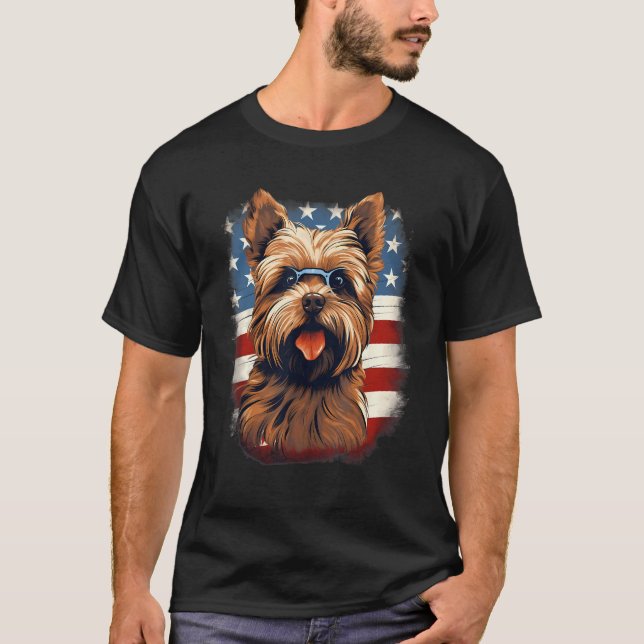 4th Of July US Flag Norfolk Terrier Dog T-Shirt (Front)