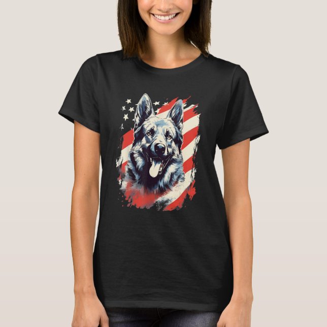 4th Of July US Flag Norwegian Elkhound Dog T-Shirt (Front)