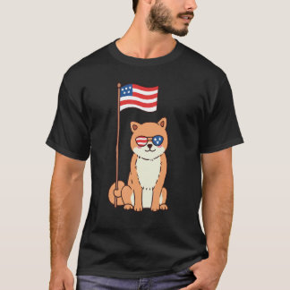 4th Of July Us Flag  Patriotic Cat Happy Americat T-Shirt