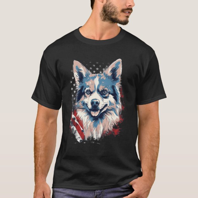 4th Of July US Flag Pomsky Dog T-Shirt (Front)