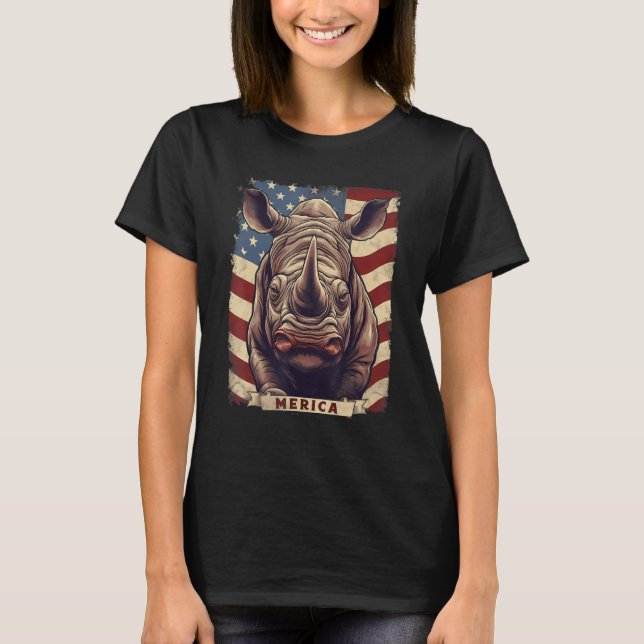 4th Of July US Flag Rhino T-Shirt (Front)