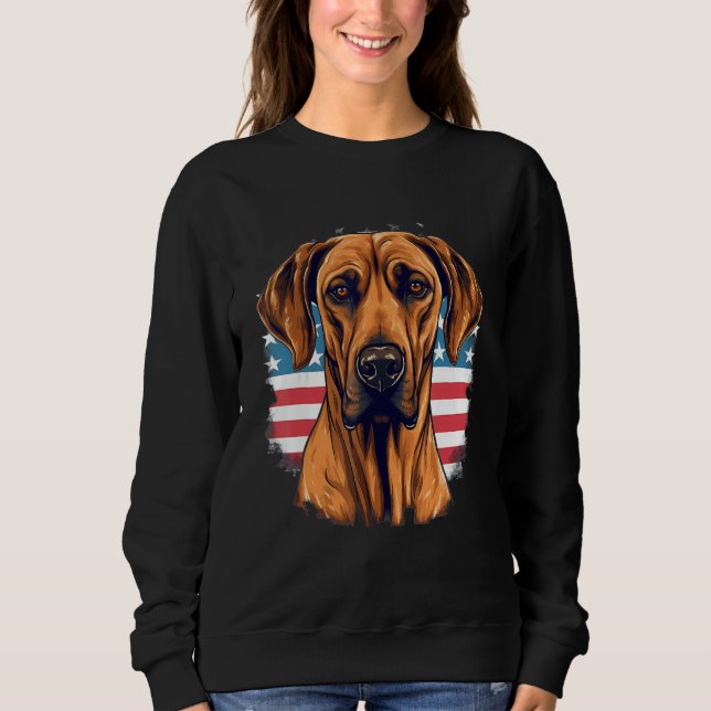 4th Of July US Flag Rhodesian Ridgeback Dog Sweatshirt (Front)