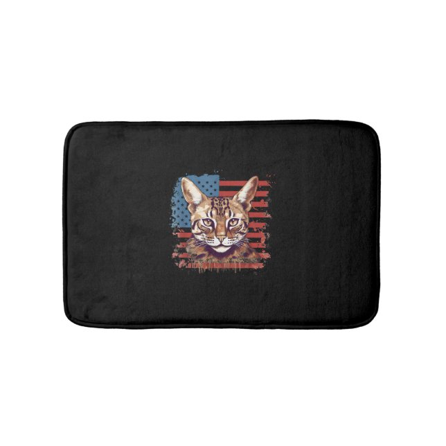 4th Of July US Flag Savannah Cat Bath Mat (Front)