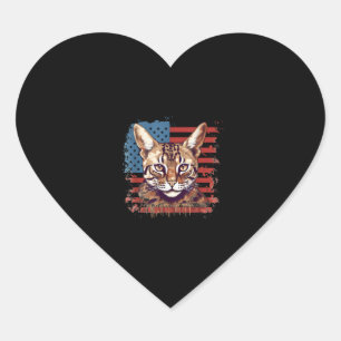 4th Of July US Flag Savannah Cat Heart Sticker