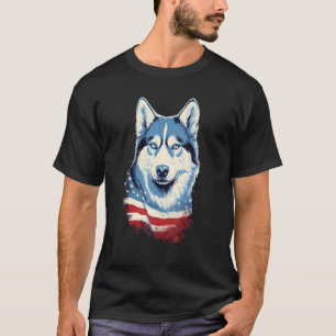 4th Of July US Flag Siberian Husky Dog T-Shirt
